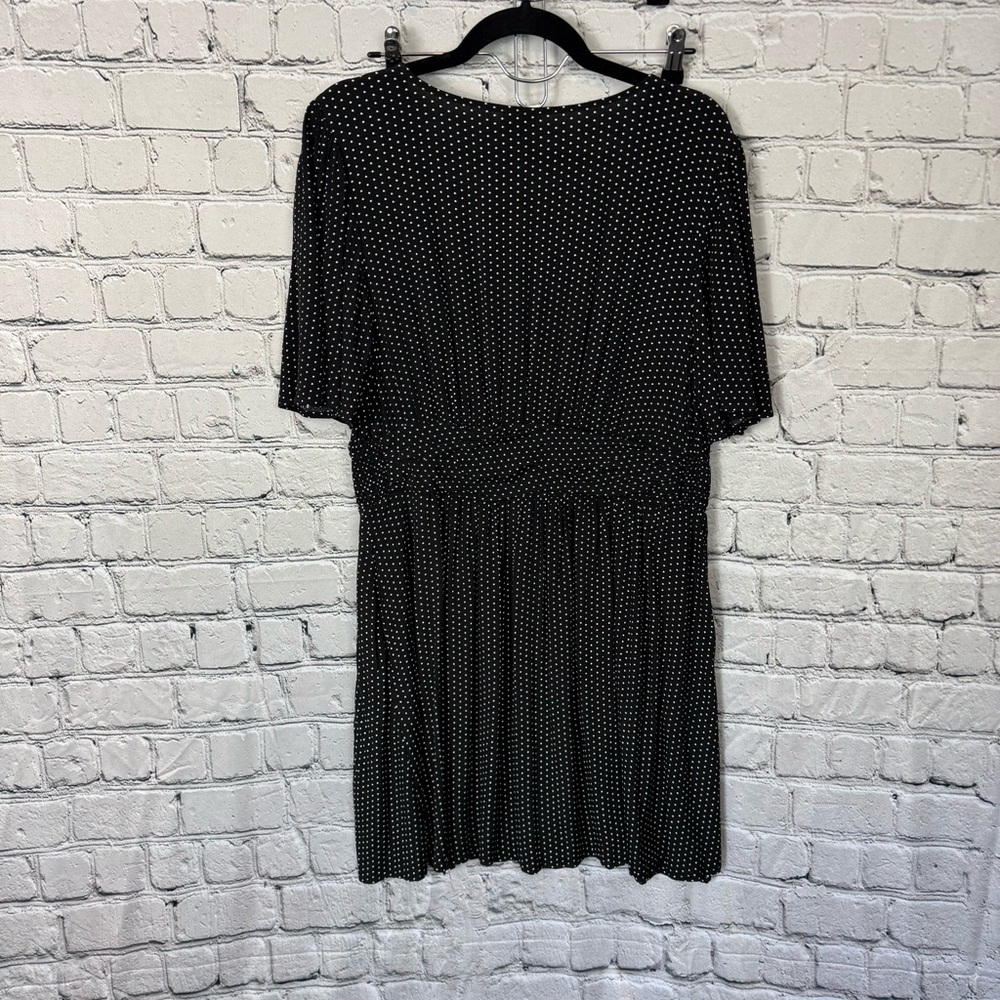 a new day NWT Black White Polka Dot Dress Short Sleeve A-Line V-Neck Size Large - Picture 2 of 9